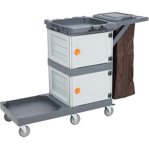 Heavy-Duty Cleaning Cart with Lockable Cabinets - 220 lbs Capacity, 6 Silent Casters, Removable Storage Bag for Hotel/Housekeeping - 1 of 4