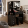 FONTOI 29.2"W/37"W/41"W Makeup Vanity Table Desk with Mirror Left Bedside Cabinet Stool Dresser Set for Woman Bedroom Dressing Room, Black/White - 2 of 4