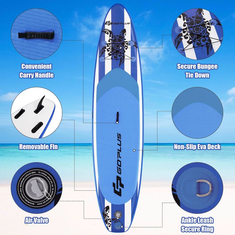 Costway 11' Inflatable Stand Up Paddle Board SUP W/ Carrying Bag Aluminum Paddle, 5 of 11
