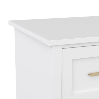 White Wood Home Office Desk with Brass Hardware and Storage