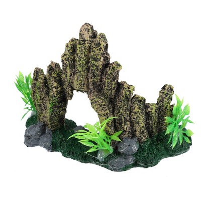 Unique Bargains Aquarium Decorations Resin Rockery Ornament Resin Fish Accessories for Aquatic Pets to Play and Rest Green 4.92" 1Pc