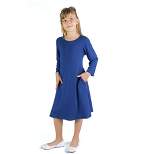 24seven Comfort Apparel Girls Long Sleeve Loose Fit Knee Length Tunic Pocket Dress