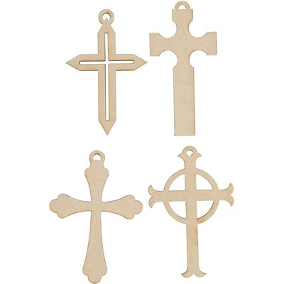 Juvale 24 Pack Unfinished Wood Cross Ornament for Christmas Tree Decorations, DIY Holiday Wooden Crafts, 2.3x4.6 Inches