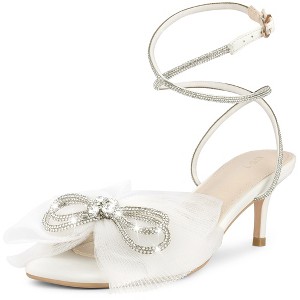 Perphy Women's Mesh Bow Lace Up Rhinestones Strap Kitten Heel Sandals - 1 of 4
