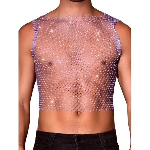 INSPIRE CHIC Men's Festival Fishnet Sheer Sparkly Rhinestone Tank Tops - 1 of 4