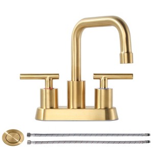 WOWOW 4 in. Centerset Double Handle 360° Rotation Spout Bathroom Faucet with Drain Kit Included - 1 of 4