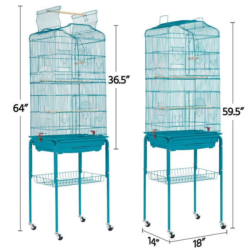 Yaheetech Open Top Metal Bird Cage Large Rolling Parrot Cage With Stand, 5 of 10