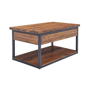 Claremont Rustic Wood Coffee Table with Low Shelf Dark Brown - Alaterre Furniture: Steel Frame, Acacia Surface - 1 of 4