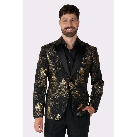 OppoSuits Men's Party Blazer - Christmas Holiday Outfit - Slim Fit - Black and Gold - Size 36