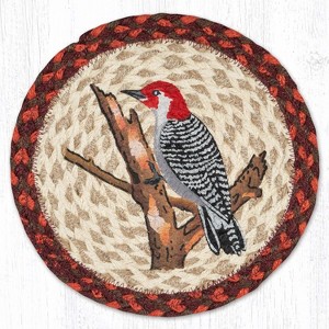 Earth Rugs Eco-Friendly Bird Decor – Round Braided Jute Trivet with Hand-Stenciled Woodpecker - 1 of 3