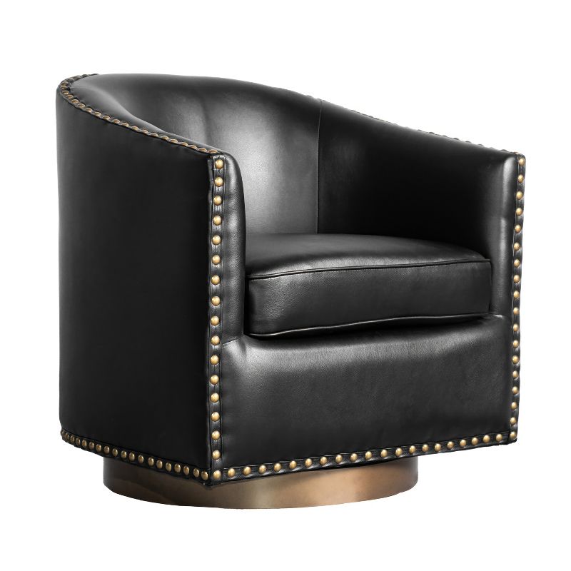 Flash Furniture Myles Club Style Commercial Barrel Accent Armchair with 360° Swivel Metal Base and Upholstery with Decorative Nail Head Trim, 1 of 14