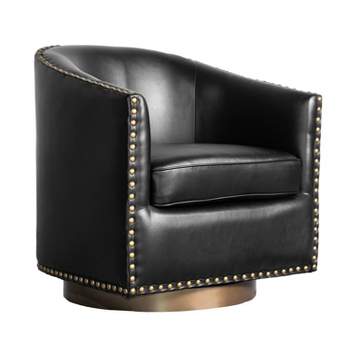 Flash Furniture Myles Club Style Commercial Barrel Accent Armchair with 360° Swivel Metal Base and Upholstery with Decorative Nail Head Trim