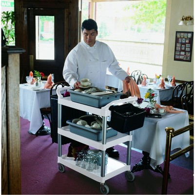 White Brushed Aluminum Three-Shelf Utility Trolley with Casters