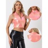 Allegra K Women's Metallic Mock Neck Zip-Up Shiny Holographic Crop Tank Top - 2 of 4
