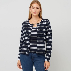 Cherie Code Women’s Knit Cardigan – Stripe Pattern, Long Sleeve, Cropped Fit - 1 of 4