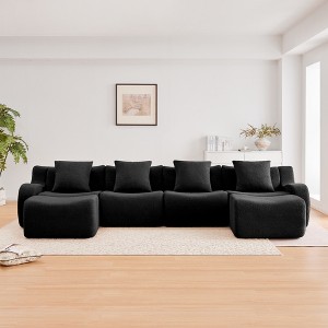 GDFStudio Irene Modern 4-Seater Teddy Upholstered with Curved Armrest and 4 Pillows - 1 of 4