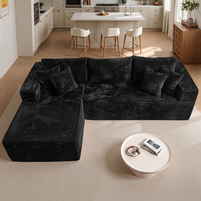 XIZZI No Assembly Needed Modular Deep Seating Sectional Sofa, Pure Sponge Structure Plush Polyester, Standard/Upgraded w/ Ottoman in Beige/Black/Gray