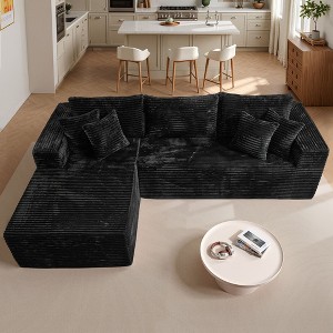 XIZZI No Assembly Needed Modular Deep Seating Sectional Sofa, Pure Sponge Structure Plush Polyester, Standard/Upgraded w/ Ottoman in Beige/Black/Gray - 1 of 4