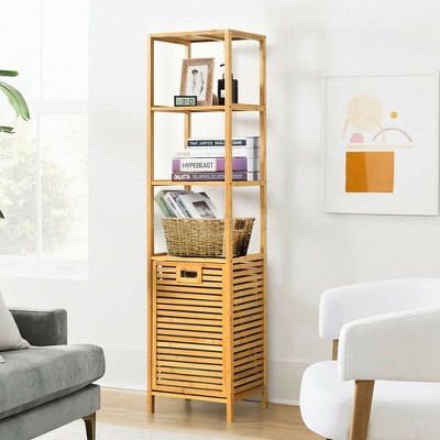 Costway Bathroom Tilt-out Laundry Hamper Bamboo Tower Hamper w/3-Tier Shelves, 4 of 11