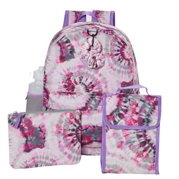 CLUB LIBBY LU Tie Dye Backpack Set for Girls, 16 inch, 6 Pieces - Include Foldable Lunch Bag, Water Bottle, Scrunchie, & Pencil Case