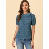 Allegra K Women's Floral Pleated Collar Puff Sleeves Button Down Shirt - 2 of 4