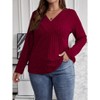 Women V Neck Long Sleeve Ribbed Fleece Pullover T Shirt Comfortable Casual Sweater Blouses - 3 of 3