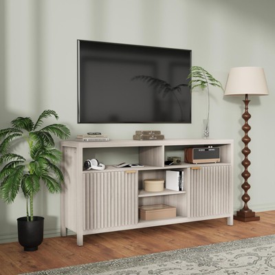 Fluted TV Stand for 65" TV, Mid-Century Modern Entertainment Center with Storage, Slim Wood Media Console Table for Living Room, Bedroom, Apartment