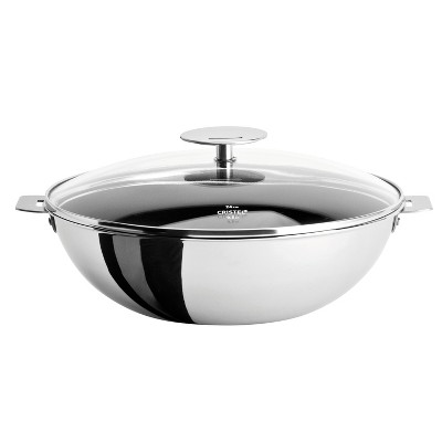 Cristel Casteline 3-Ply Stainless Steel 11 Inch Wok with Domed Glass Lid