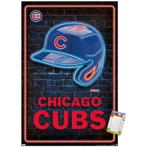 Trends International MLB Chicago Cubs - Neon Helmet 23 Framed Wall Poster  Prints White Framed Version 14.725 x 22.375