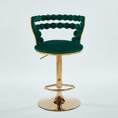PDTEND Modern Bar Tools Set Of 2 with Golden Color Iron Tube Legs, Soft Cushions and Comfortable Backrest in Green