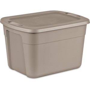 18gal Storage Tote Gray - Room Essentials™: Plastic Utility Container, Lidded, Stackable, Built-In Handles, 72qt Capacity - 1 of 4