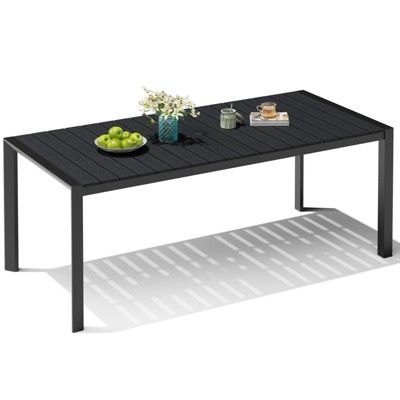 Crestlive Products Outdoor Dining Table for 4-6 People Patio Rectangle Table, Aluminum Frame with Durable Wood-Like Tabletop and Umbrella Hole Brown