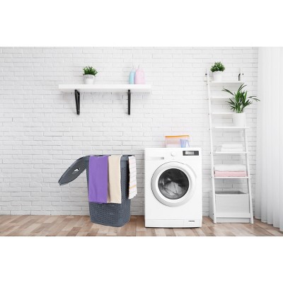 Gray Collapsible Wicker Design Upright Laundry Hamper with Lid