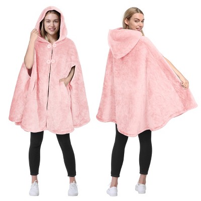 Catalonia Womens Oversized Plush Fleece Wearable Blanket Hooded Wrap Sweater with Hand Pockets, Open Front No Sleeve Cape Shawls, Cozy Gift for Woman