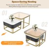 Nesting Coffee Table, Exquisite Square Table with Drawer, Stacking Coffee Table with Brown Tempered Glass, High Gloss Marble Tabletop, Black+Gold - 4 of 4