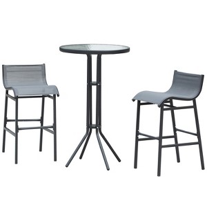 3 Piece Bar Height Outdoor Bistro Set for 2, Round Patio Pub Table 2 Bar Chairs with Comfortable Design & Strong Build - 1 of 4
