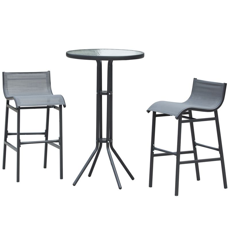 Outsunny 3 Piece Bar Height Outdoor Bistro Set for 2, Round Patio Pub Table 2 Bar Chairs with Comfortable Design & Durable Build, Charcoal Gray, 4 of 7