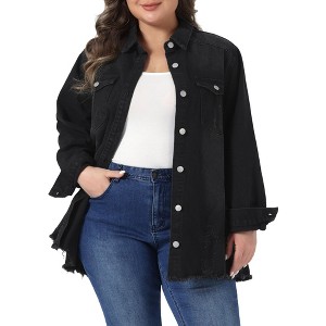 Agnes Orinda Women's Plus Size Button Denim Long Boyfriend Long Sleeve with Pockets Casual Shirt Jean Jackets - 1 of 4