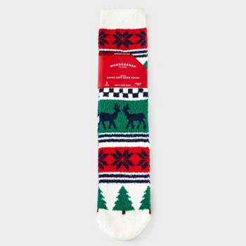Men's Fair Isle Deer Cozy Crew Socks with Gift Card Holder - Wondershop™ White 6-12