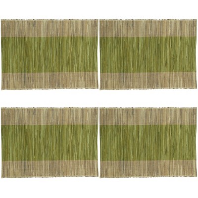 Green and Beige Shimmering Banded Fabric Placemats Set of 4