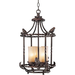 Franklin Iron Works Wrought Bronze Pendant Chandelier 13" Wide Rustic Scavo Glass 4-Light Fixture Dining Room House Foyer Kitchen - 1 of 4