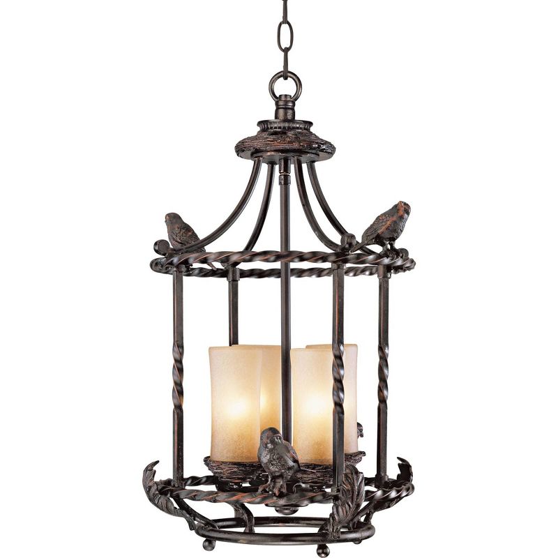 Franklin Iron Works Wrought Bronze Pendant Chandelier 13" Wide Rustic Scavo Glass 4-Light Fixture Dining Room House Foyer Kitchen, 1 of 10