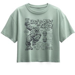 Girls' - Marvel - Fantastic Four How To Draw The Thing Short Sleeve Boxy Graphic T-Shirt - 1 of 1