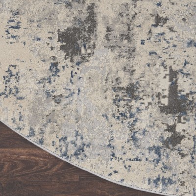 Gray Abstract Round Synthetic Easy Care Rug
