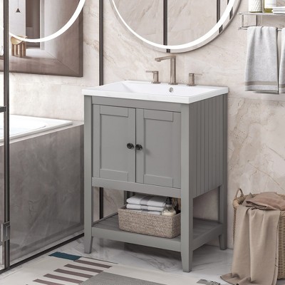 Modern Bathroom Vanity With Ceramic Sink Waterproof Space Saving Easy Assembly Bathroom Storage Cabinet