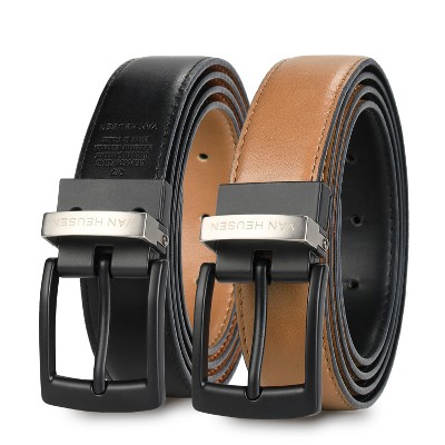 Van Heusen Men's Reversible Leather Dress Belt, 1.25" Cut For Fit,  Two-in-One Belts for Dress Pants, Dress Shoes, One Size, Light Brown/Black
