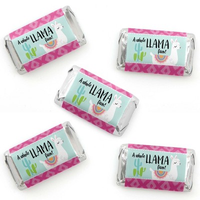 Big Dot of Happiness Whole Llama Fun - Mini Candy Bar Wrapper Stickers - Llama Fiesta Baby Shower or Birthday Party Small Favors - 40 Count