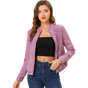 INSPIRE CHIC Women's Stand Collar Zip Up Biker Lightweight Moto Jacket - 1 of 4