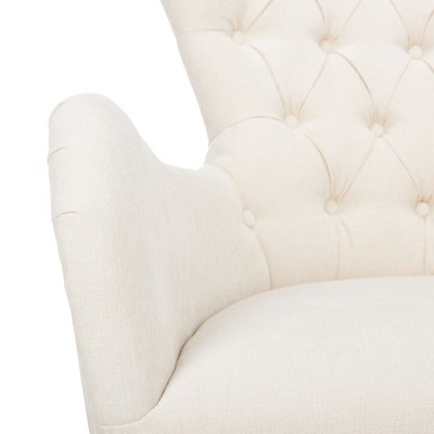 Off-White Tufted Wingback Accent Chair with Wood Legs