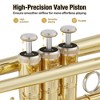 Bb Trumpet for Beginners, B-Flat Gold Nickel Plated Brass Trumpet with Hard Case, Gloves & Cleaning Kit, 3 Valve Student for Gift - 3 of 4
